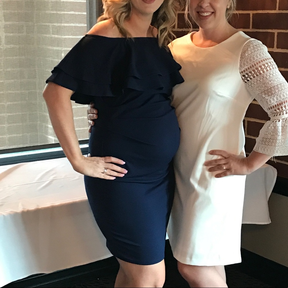 Navy ruffle off the shoulder maternity dress XL